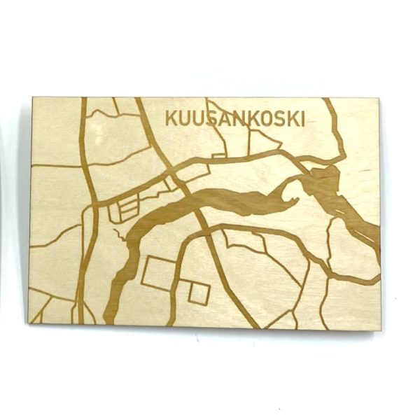 Vanerinen postikortti, jossa Kuusankosken kartta